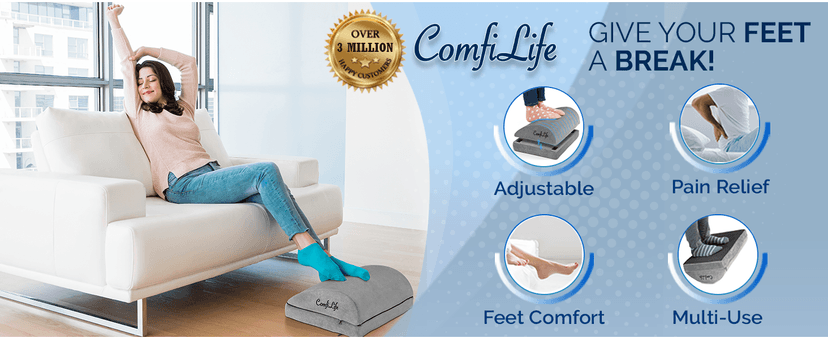 ComfiLife Foot Rest for Under Desk at Work – Adjustable Desk FootRest for Office Chair, Gaming Accessories – Ergonomic Teardrop Design for Back, Hip & Leg Pain Relief – 100% Memory Foam (Gray)