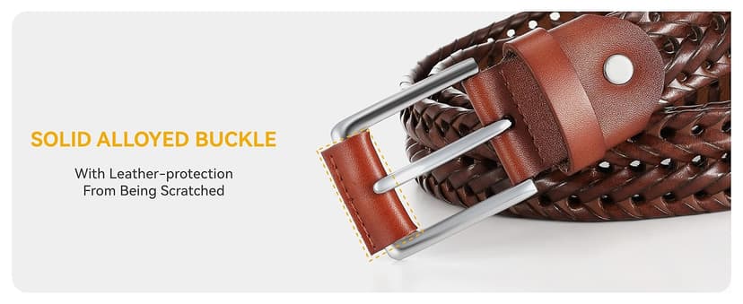 CHAOREN Mens Braided Leather Belt, Casual Woven Leather Belt for Men 35mm Width for Dress Jeans Golf