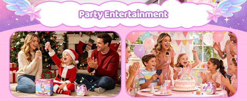 Birthday, Clear&Loud Sound, Portable&Mini, 2 Wireless Microphones, Kids Easy Use,4 Voice Changers, Bluetooth Speaker,Girl Toy Unicorn Karaoke Machine for Kids, Girl Gift Christmas with Gift Box B0GX5WRNBM