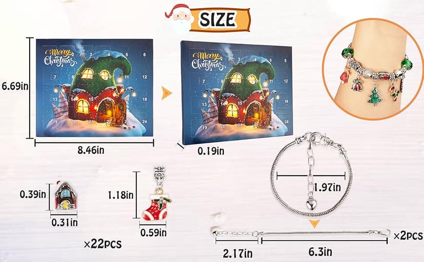 Christmas Advent Calendar Bracelets 2025 for Girls 24 Days Xmas Countdown Calendar DIY Jewelry Making Kit Gift 22 Charm Beads 2 Bracelets for Kids Teens Women