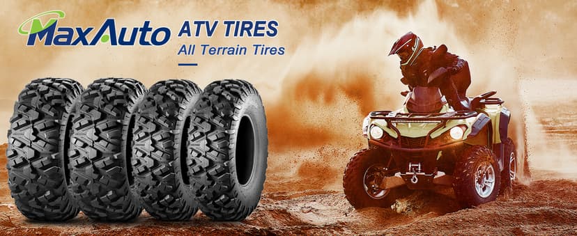 MaxAuto Set of 4 UTV ATV Tires 25x8-12 Front & 25X10-12 Rear Tire, 6PR Tubeless, Four Wheeler Tires All Terrain Tire 25x8x12 Sport Mud-tires 25x10x12 Off Road tire, 4 Pack in 2 Packages