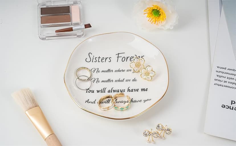 Sister Gifts, Ceramic Sister Ring Dish Jewelry Tray, Sister Birthday Gifts Engagement Wedding Gift for Sister from Sister