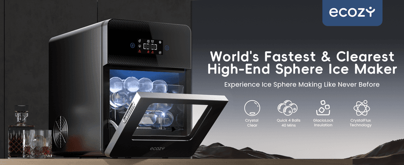ecozy 2" Ice Ball Maker Countertop,Clear Sphere Ice Maker Machine with CrystalFlux Technology, 4 pcs in 40 Mins, 144 pcs/Day, Enhanced Insulation, Auto Water Supply, Self-Cleaning for Whiskey
