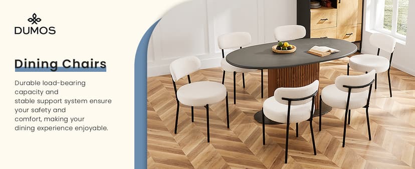 DUMOS Dining Chairs Set of 4, Mid Century Modern Chair Round Upholstered Curved Backrest, Kitchen Vanity Living Room Chairs with Black Metal Legs,Light Beige