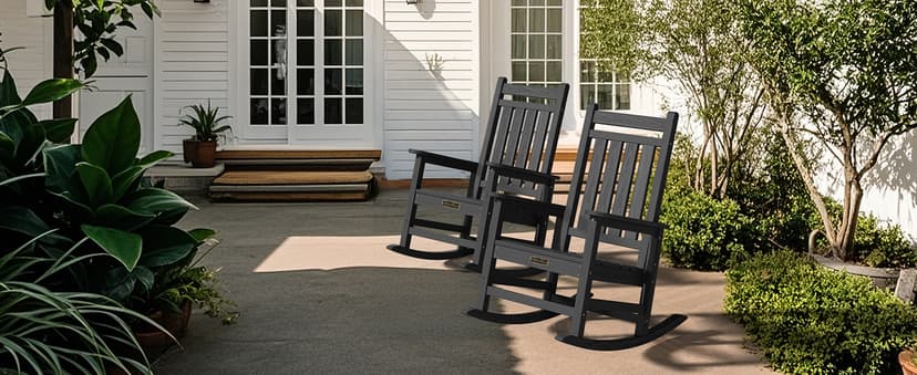 SERWALL Outdoor Rocking Chair Set of 2, HDPE Rocking Chairs for Adult, Black