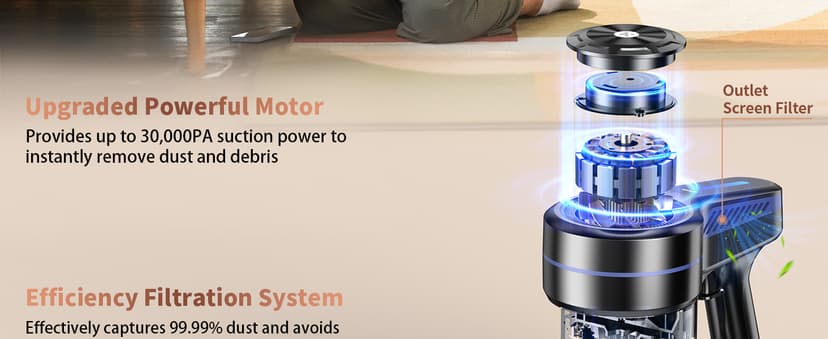 NADALY Cordless Vacuum Cleaner, Powerful Stick Vacuum with 45min Runtime, Anti-Tangle Vacuum Cleaners for Home, 1.5L Dust Cup, Rechargeable Wireless Vacuum for Hardwood Floor Carpet Pet Hair