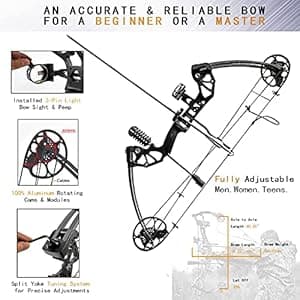 Compound Bow Draw Weight 0-70 Lbs for Pull Beginner and Intermediate Archer Fully Adjustable 19.25"-31" with All Accessories, up to IBO 320 fps,Package with Archery Hunting Equipment New 2024
