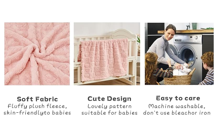 Yurhap Fleece Baby Blanket Heart Checkered Blanket, Ultra Soft Cozy Baby Blankets for Girls Boys, Fluffy Infant Toddler Newborn Receiving Blankets for Crib Stroller 30”×40” (Light Pink)