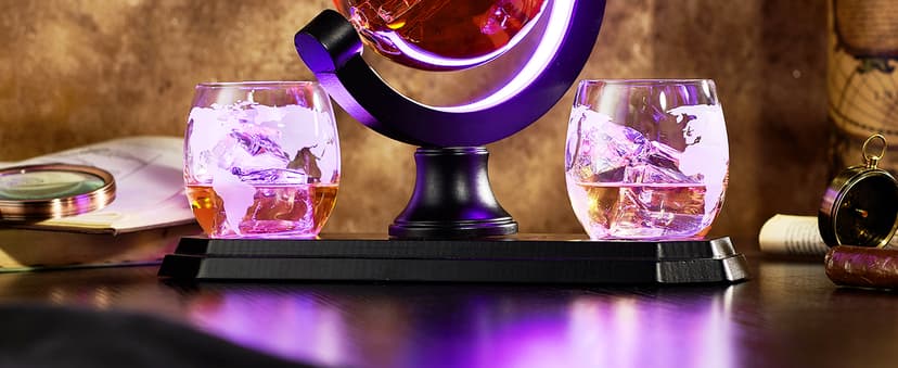 Gifts for Men Dad Christmas, Kollea Globe Whiskey Decanter Set with Space Rocket Inside, 7 Colors Led Liquor Decanter, Cool Gifts for Husband Brother Whiskey Lover, for Birthday Anniversary Home Bar