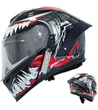Modular Motorcycle Helmet, Flip Up Full Face Helmet with Dual Visor & Smoked Sunshield, DOT Approved Street Bike Helmet for Men & Women, Quick Release Buckle, Removable Washable Liner