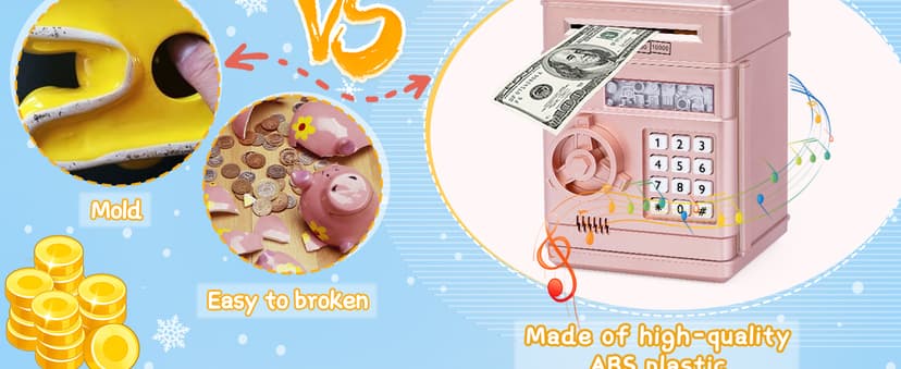 Refasy Piggy Bank Cash Coin Can ATM Bank Electronic Coin Money Bank for Kids Age 3-12, Money Savings Box Mini ATM Coin Bank Toys Gifts for 3 4 5 6 7 8 9 10 11 12 Year Old Boys Girls