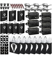 Complete Gift Set for Wedding with Flasks Shot Glasses Funnels Toiletry Bags Sunglasses Bottle Openers Gift Bags and Cards Rigibright 60 Pcs Groomsmen Gifts Set of 6 for Wedding Best Man Gift B0F6N4938G