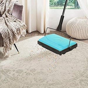 Yocada Carpet Sweeper Cleaner for Home Office Low&Undercoat Carpets Rugs Pet Hair Dust Scraps Paper Small Rubbish Cleaning with a Brush Blue
