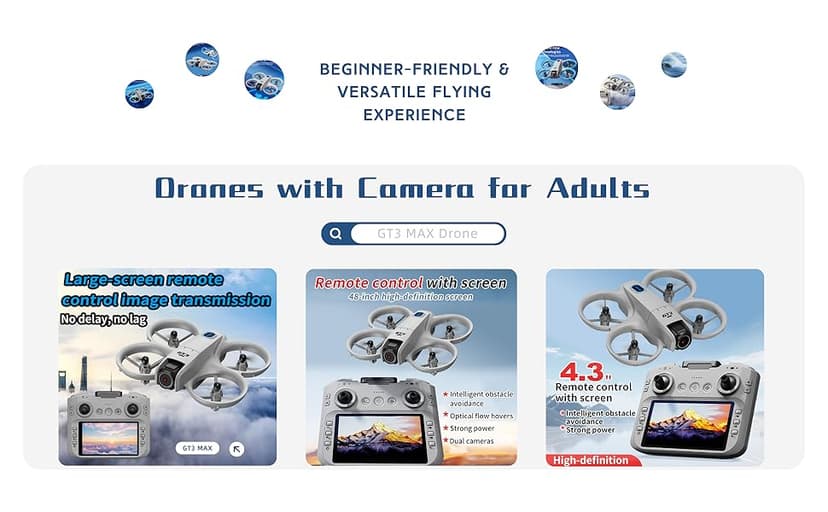 FPV Drone with HD Camera Sceen Remote Controller, Optical Flow Positioning & Intelligent Obstacle Avoidance Mini RC Quadcopter Beginner-Friendly Indoor Outdoor Aerial Photography GT3 Drone for Adults