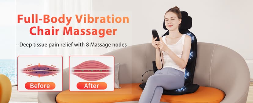 Back Massager with Heat,Vibration Massage Chair Pad with 5 Massage Modes & Adjustable Heat Levels, Memory Foam Back Massager Cushion for Office Chair, or Home Use,Midnight