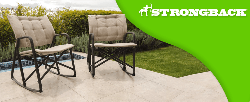 STRONGBACK Folding Patio Chair - Ergonomic Design for Back Pain Relief - 21" Seat Width/300 lb Capacity - Plush Olefin Cushions/Durable Magnesium Alloy Frame - Lightweight/Portable Outside Chairs