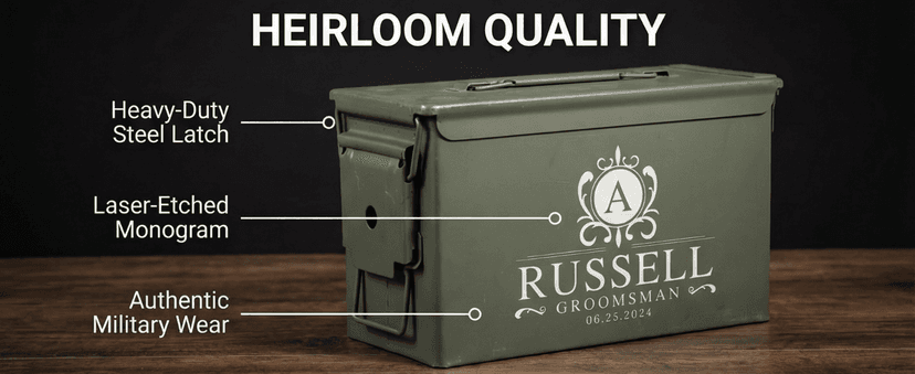 On The Rox Personalized Groomsmen Ammo Box For Men - Custom Groomsmen Ammo Can Gift Set - Authentic Grade 1 Military Ammo Box Gift For Dad - Personalized Wedding Favors - Custom Gift B0CWLPHL32