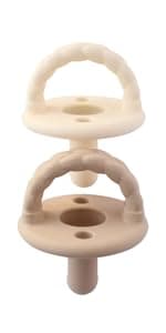 Itzy Ritzy Natural Rubber Newborn Pacifiers (Set of 2) – Baby Pacifiers with Cherry-Shaped Nipple & Large Air Holes for Added Safety; Set of 2 Binkies in Coconut & Toast (Ages 0 – 6 Months)