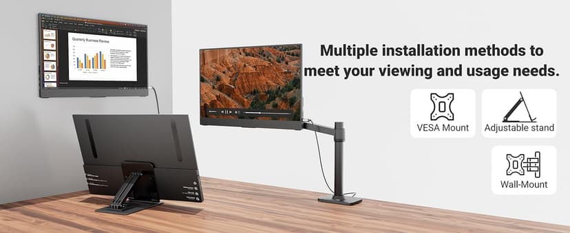 Ingnok Portable Monitor, Ultra Slim 15.6 Inch FHD IPS Laptop Screen Extender with Adjustable Stand, USB C Compatible, Ideal for Travel and Office