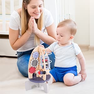 Wdmiya Space Wooden Activity Cube Toys for Baby, Montessoritoys for 1 Year Old Boy & Girl Birthday Gifts, Sensory and Educational 1st Birthday Gifts, Busy Board Toys for Baby Boy 6-18 Months (Rocket)