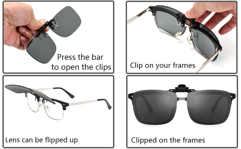 CAXMAN Polarized Clip-on Flip Up Metal Clip Rimless Sunglasses for Prescription Glasses
