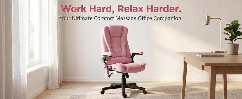 HOMCOM Executive Office Chair with 6 Points Vibration Massage and Heated Lumbar Support, Velvet High Back Computer Chair with Reclining Backrest, Tilt Function and Padded Armrests, Pink
