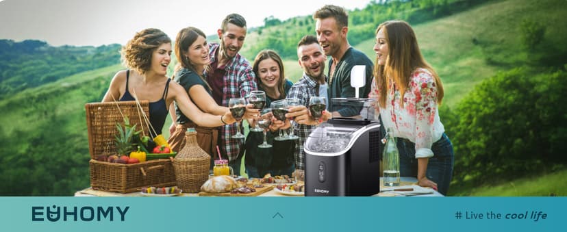 EUHOMY Ice Cube Maker Machine Countertop with External Water Tank, 2 Ways to Add Water, 34Lbs/Day, 16Pcs Ready in 7 Mins, Auto-Cleaning, with Ice Scoop & Basket, for Home/Kitchen/Office/Bar (Black)