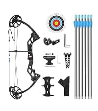 Youth Compound Bow Set 15-45 Lbs for Teens and Beginner, Package with Archery Hunting Equipment, Max Speed 260fps, Adjustable, Right Hand