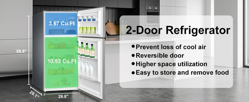 SMETA 30'' Top Mount Refrigerator with Freezer, 16.2 Cu. Ft. Stainless Steel 2-Door Counter Depth Fridge, Energy Saving, Ice Maker Ready, Reversible Door, Frost Free, Ideal for Garage & Office