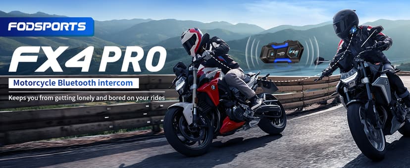 Fodsports FX4 Pro Motorcycle Bluetooth Headset, 4 Riders Group Motorcycle Intercom, 1200m Helmet Communication System with Hi-Fi Music/FM/Auto Call/Voice Control, Universal Pairing(Blue FX4 Dual)