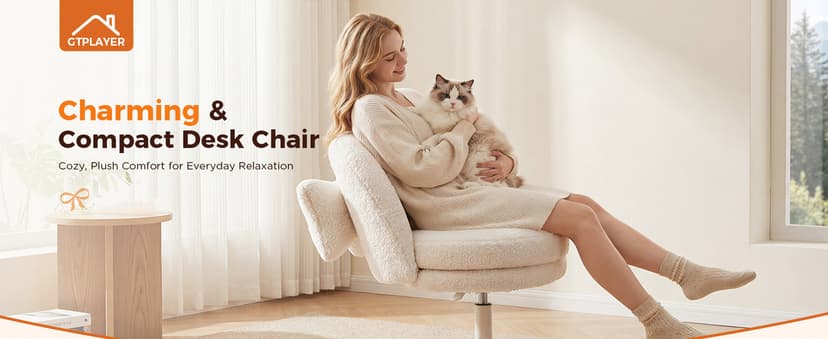 GTPLAYER Velvet Tall Office Chair with Wheels Vanity Chairs with Back, Versatile Height Use: Office to Bar Stools Small Ergonomic Comfy Armlees Computer Desk Chair with Bow Lumbar Pillow for Gift