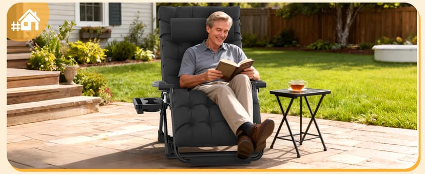 Slendor Oversized Zero Gravity Chairs XXL, 33In Padded Zero Gravity Lounge Chair, Lawn Recliner, Folding Patio Reclining Chair w/Aluminum Alloy Lock, Headrest, Cup Holder, Support 500lbs, Black