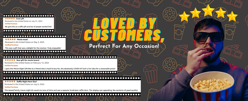 Movie Night Gift Basket – 42-Piece Gift Box with Popcorn, Candy, Snacks & Bingo – Birthdays, Date Night, Family, Kids, Adults, Mom, Dad, Teens, Christmas, Mothers Day, Fathers Day, Raffle & Fundraiser