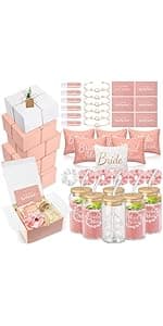 54 Pcs Bridesmaid Proposal Gifts, Maid of Honor Gift Include Wedding Gift Box Makeup Bag Invited Card Glass Cup Lip Balm Scrunchie Bracelet for Bridal Shower Bachelorette Party(Green)