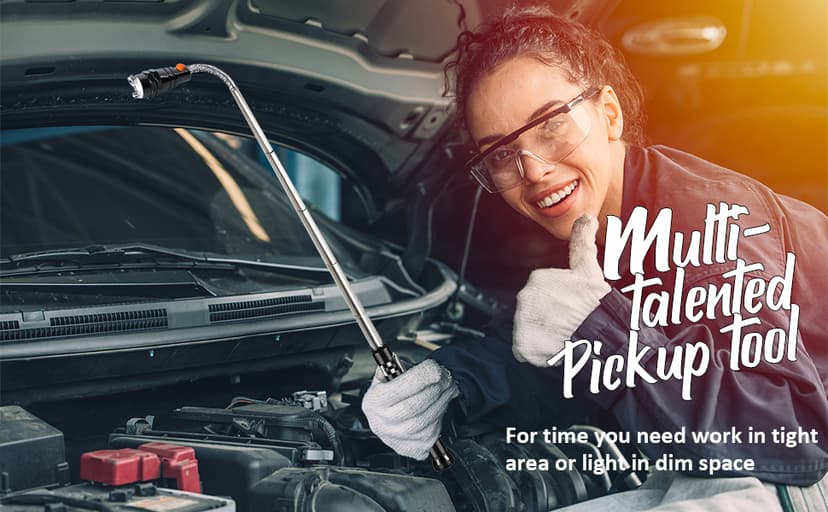 Magnetic Pickup Tool and 6 in 1 Multitool Pen with Touch Screen Stylus, Rulers, Bubble Level, Flathead, Phillips Screwdriver, Ballpoint Pen, Christmas Gifts Stocking Stuffers for Men, Teen Boys, 2Pack