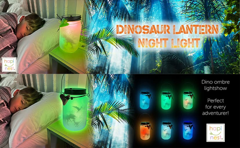 Hapinest DIY Dinosaur Toy Lantern Make Your Own Night Light Kit, Dino Toy Lanterns for Kids, Dinosaur Arts and Crafts Birthday Gift Ideas for Kids Boys Girls Ages 6 7 8 9 10 Years Old & Up