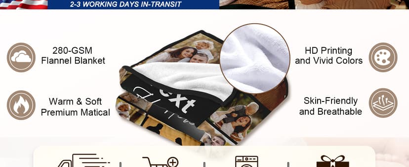 Yofair Ships Next Day, Custom Blanket with Picture Personalized Gifts for Mom Dad Customized Photo Blanket Family Christmas Birthday Gifts for Adult Husband Wife 40" W x 50" L