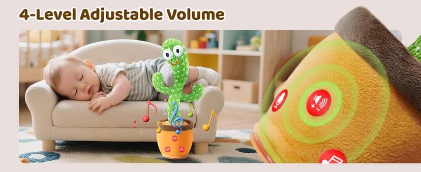 Dancing Talking Cactus Toy for Baby Toddler, Boys Girls Gifts Singing Mimicking Recording Repeating What You Say Baby Toys with 120 English Songs (Adjustable Volume)