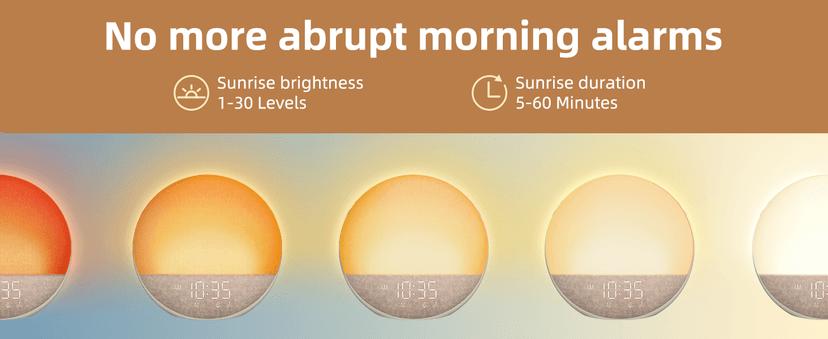 Sunrise Alarm Clock White Noise Machine: Natural Wake Up Light - Dimmable Clock with Bluetooth Speaker for Bedroom - 25 Sleep Sounds for Baby Adults Kids Putty