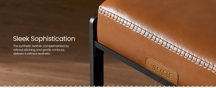 VASAGLE EKHO Collection - Bar Stools Set of 4, Counter Height Bar Stools, Synthetic Leather with Stitching, Mid-Century Modern Counter Stools, 26-Inch Tall, Kichen Home Bar Dining Room, Caramel Brown