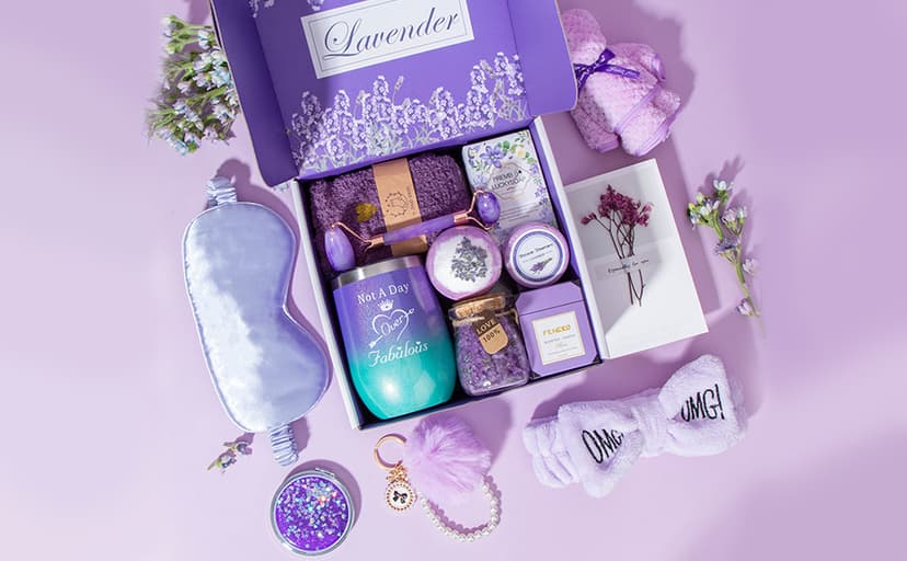Birthday Gifts for Women,Gifts for Her Purple Gifts Basket for Women Lavender Relaxing Gift Set Self Care Package Unique Female Gift Ideas Birthday Presents Female Friendship Gifts