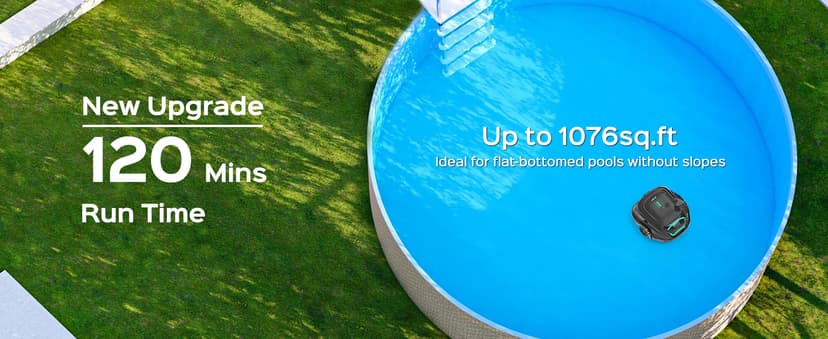 (2025 Upgraded) WYBOT A1 Pool Vacuum for Above Ground Pool, Automatic Cordless Robotic Pool Cleaner with 120 Mins, Double Filters, LED Indicator, 2.5H Charging, Ideal for Plat Pools