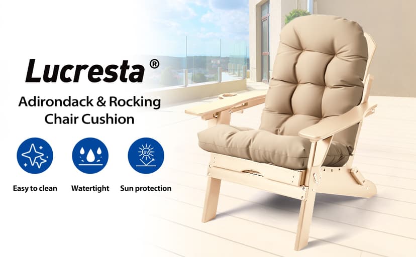 Adirondack Chair Cushion, High Back Patio Cushions with Adjustable Ties, 48.8 x 20.4 x 4.3, Waterproof Tufted Pillow, Fade Resistant Seat Rocking Chair Cushion for Indoor/Outdoor, Khaki, 1
