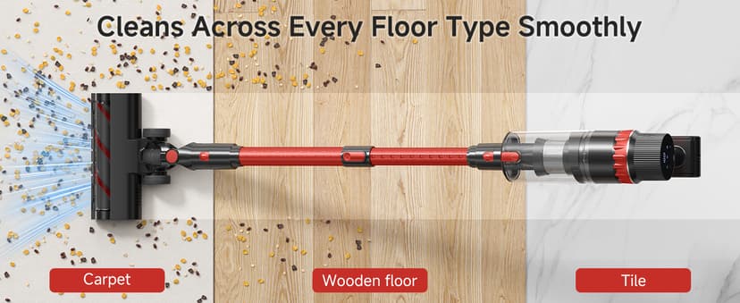 Cordless Vacuum Cleaner, 560W/48KPa/70Mins Vacuum Cleaners for Home,Self-Standing Stick Vacuum with Smart Touch Screen,Rechargeable Lightweight Vacuum for Pet Hair,Carpets, Hard Floors