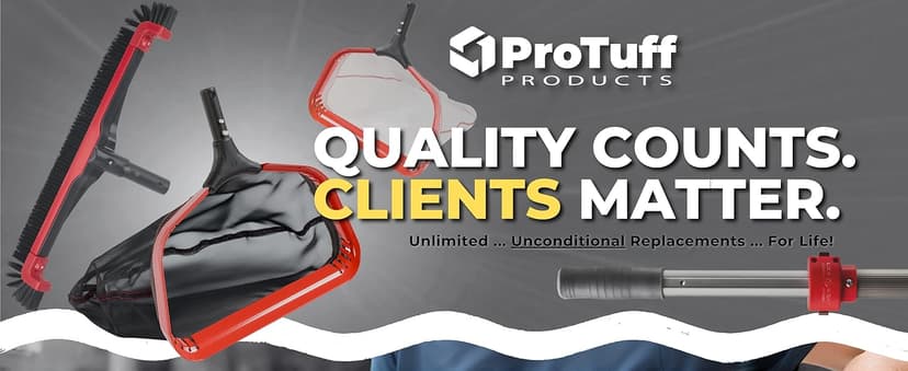 ProTuff 19" Fine Pool Net for PROS – “490 Promise” Unlimited Unconditional Replacement – Cleans 3X Faster Than Vacuum – Wide Pool Skimmer Net with Deep Bag for Easy Maintenance of Leaves, Bugs, Debris