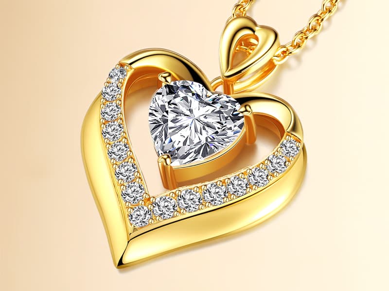 2-3 Ct Moissanite Double Heart Pendant Necklaces for Wife, 18K Gold Plated S925 Silver Jewelry for Women Girlfriend Mom Her on Anniversary Birthday