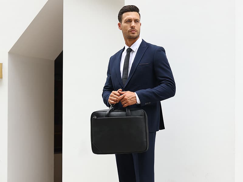 Masa Kawa Leather Slim Briefcase for Men 16” Laptop Shoulder Messenger Computer Bag Business Travel Work Attache Case