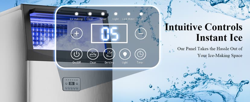 Commercial Ice Maker,200 lbs/24H,96 Cubes in 14 Mins,Stainless Steel Ice Machine with 33 lbs Storage Capacity,Water Filter,Self-Cleaning,Under Counter/Freestanding Ice Maker for Restaurant,Cafe,Home