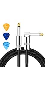 Aqdocvf Guitar Cable, Guitar Cord 10ft AMP Cord for Bass & Electric Guitars/Keyboard/Mandolin TS 1/4 Inch Instrument Cable, Pro Audio Straight Angle Black