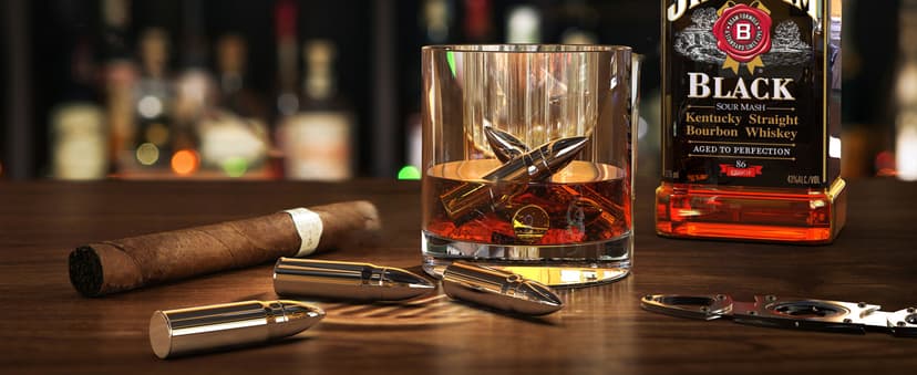 Reusable stainless steel whiskey chillers; birthday, anniversary & Father's Day gifts for men, Dad, husband or boyfriend. 8Pcs Bullet Whiskey Stones, Reusable Metal Ice Cubes, Whiskey Gifts for Men B0DCP33PNX